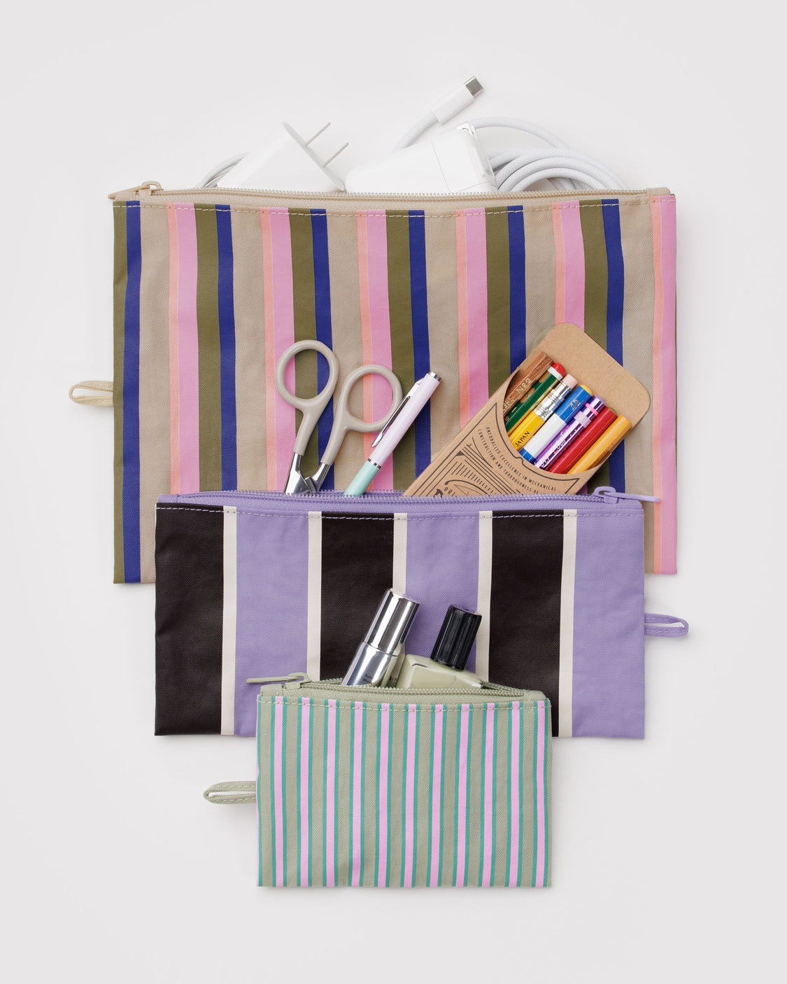 Flat Pouch Set - Candy Shop Stripes - Bright Travel Trio