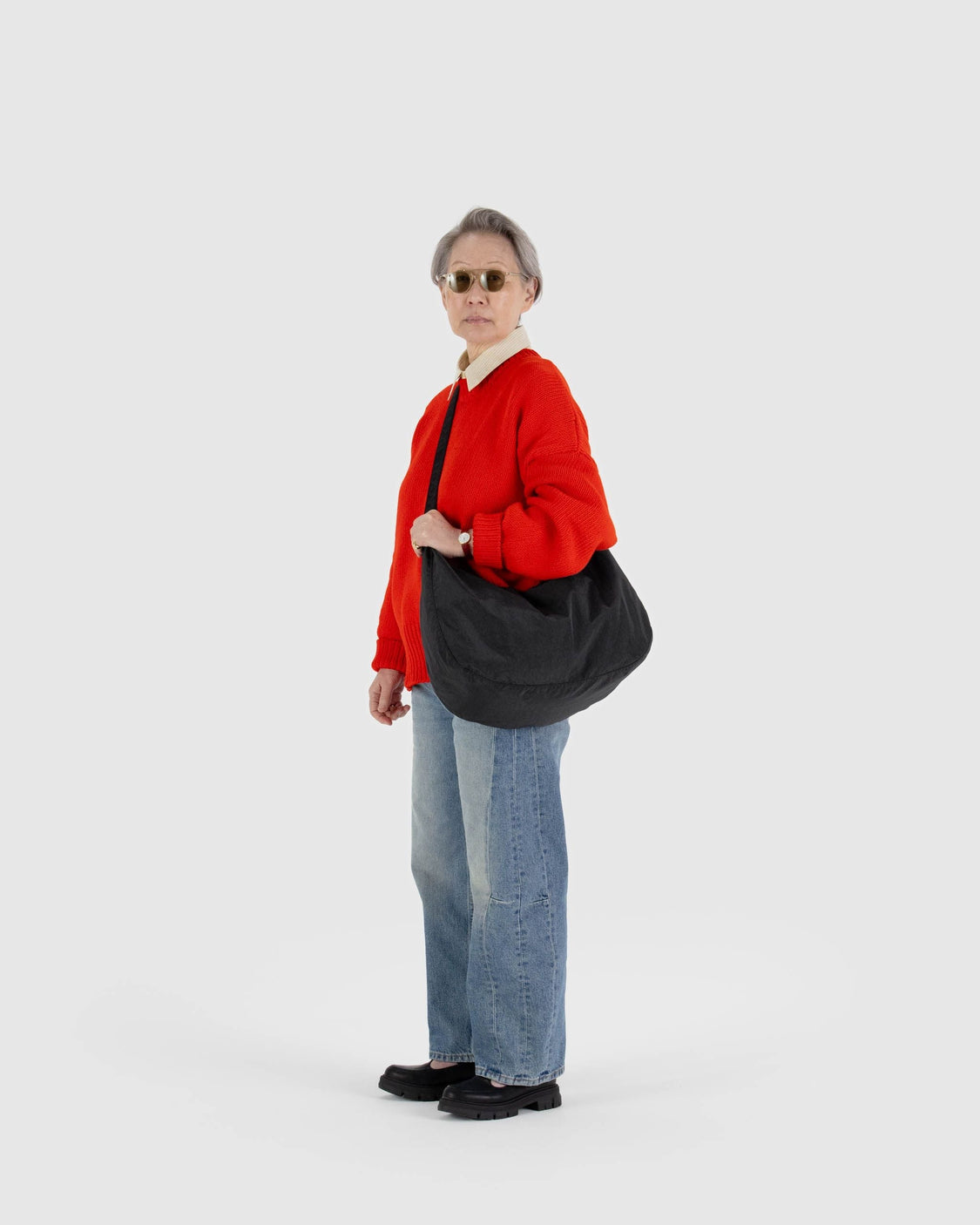 Large Nylon Crescent Bag - Black - Fresh Utility Tote
